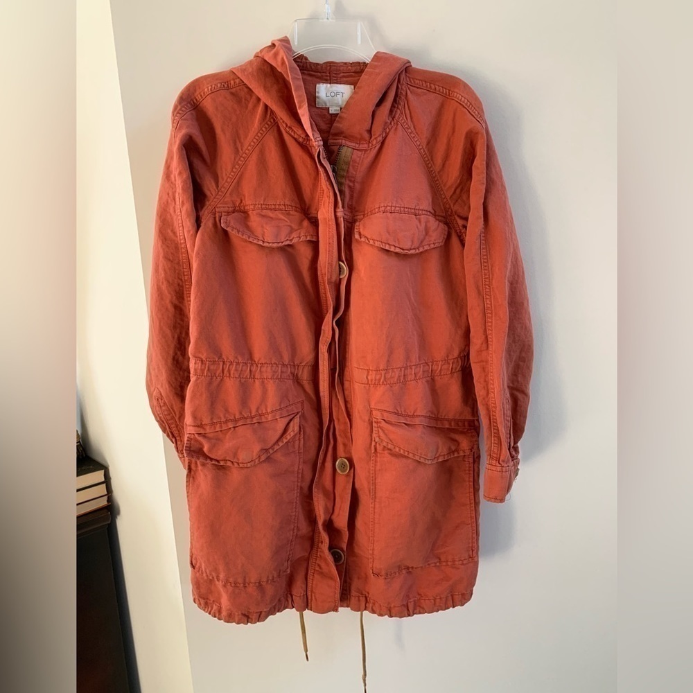 Ann Taylor Rust Orange Hooded Cargo Utility Jacket Gorp Core Woman’s Size S